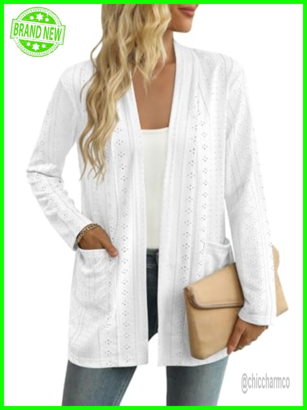 Womens Loose Open Front Cardigan with Pockets Lightweight Knit